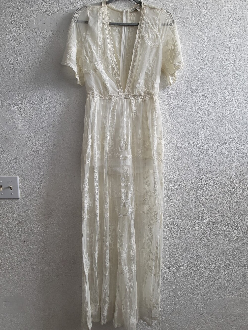 Ivory Embroidered V-Neck Maxi Dress Romper